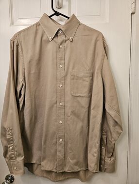 Men's Lands End Cotton Twill Shirt in Beige - Classic Long Sleeve Size M Germany